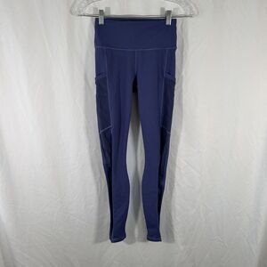 Fabletics Leggings Women's Small Blue Pull On Mid Rise Stretchy Side Mesh